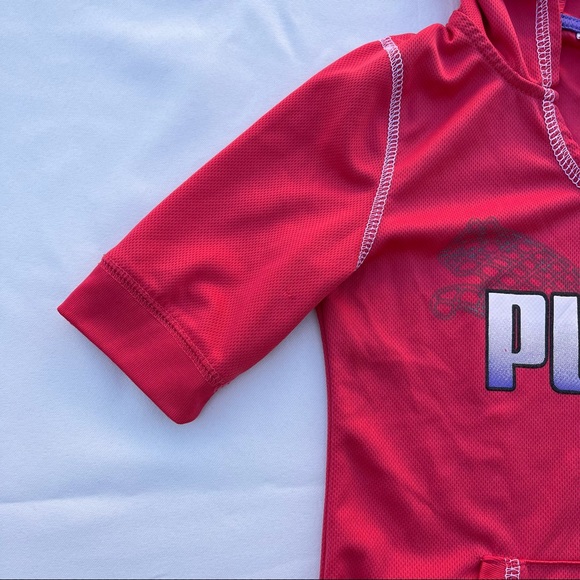 Puma Girls Red/Coral Small Dry Fit Logo Hoodie Short Sleeve - Picture 6 of 15